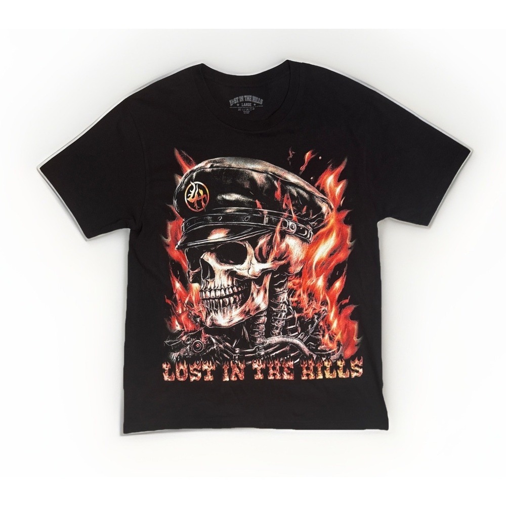 Lost In The Hills Graphic Print Skeleton T-shirt Black Short Sleeve Mens Large